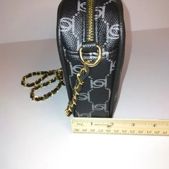 BEBE BLACK & GRAY GOLD MONOGRAM LEATHER CAMERA BAG CROSSBODY PURSE - NWT - Picture 10 of 12